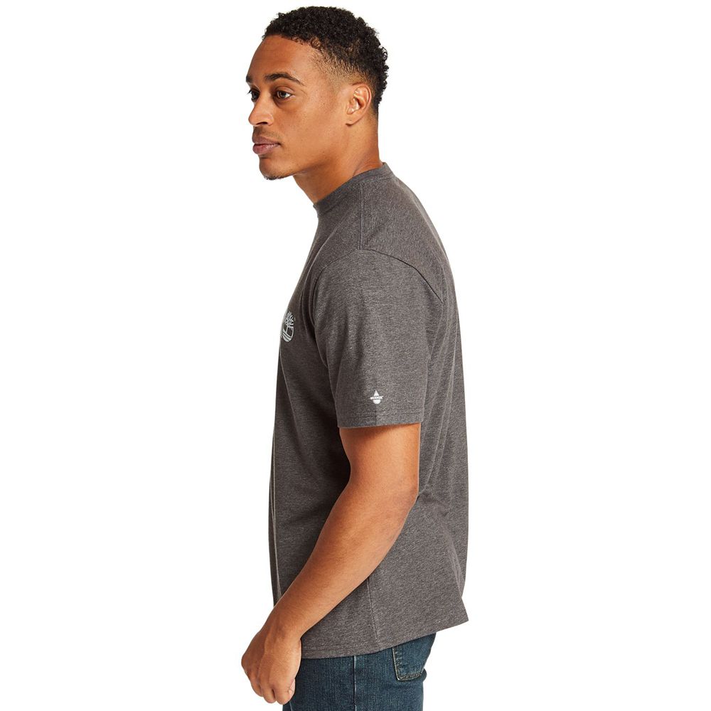 Timberland Mens T-Shirts PRO® Short Sleeve Base Plate Wicking Logo - Dark Grey - India WO7148593